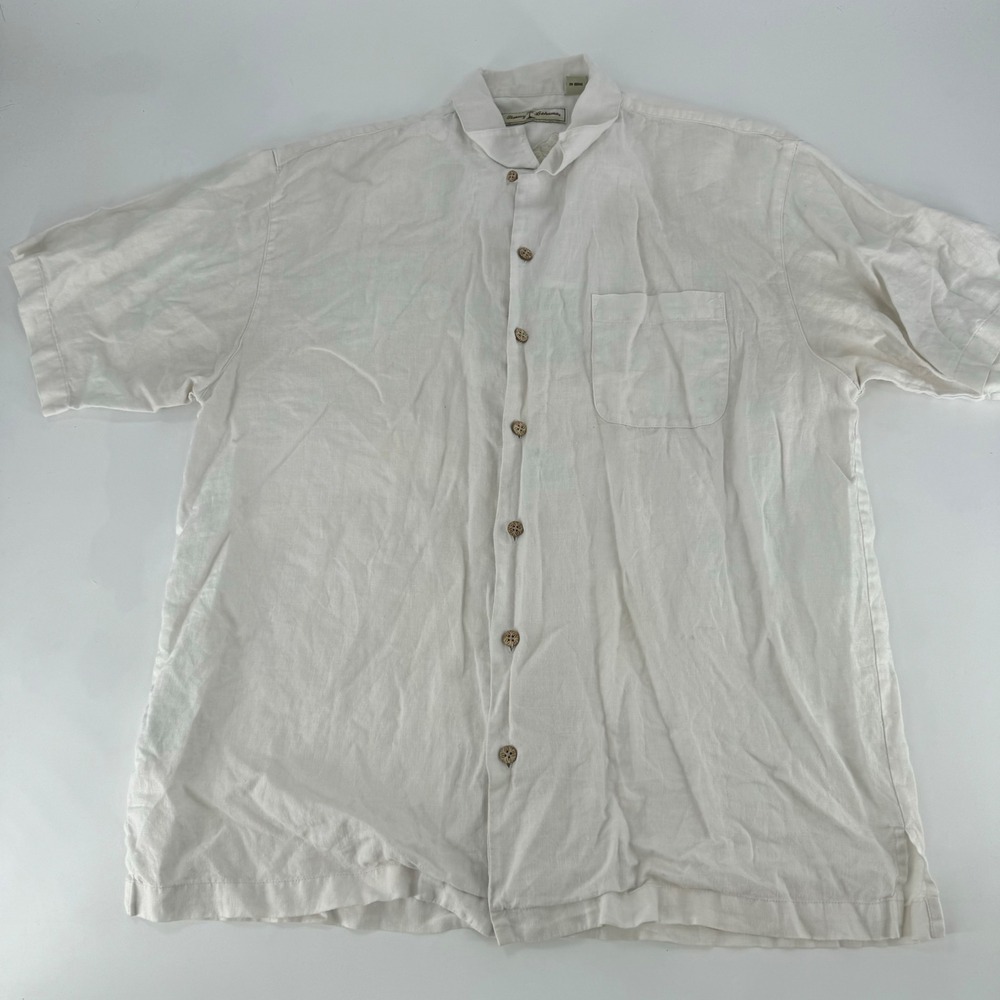 Tommy Bahama Mens Medium White 100% Linen Short Sleeve Button Down Shirt Pocket